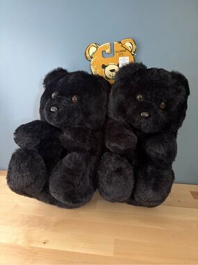 Black Teddy Bear Slippers NWT. SIZE XL